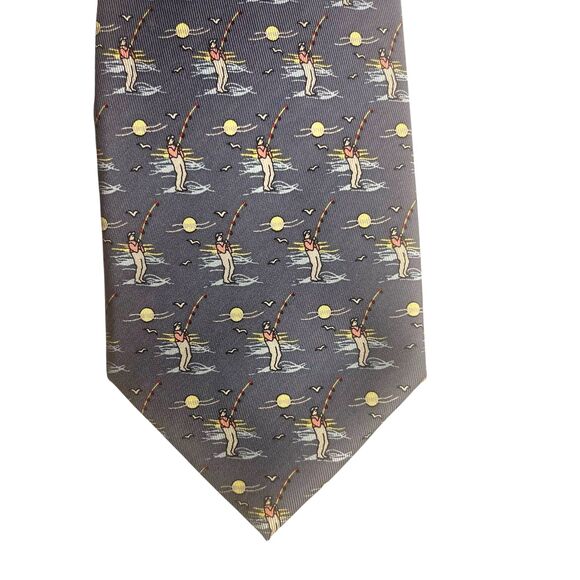 Vineyard Vines Mens 100% Silk Tie Fisherman Gray Blue Outdoor Fly Fishing Preppy - Picture 10 of 10